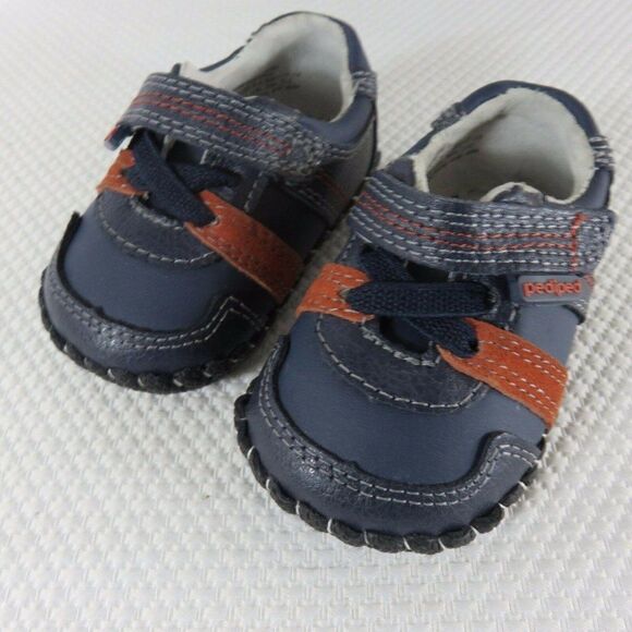Pediped Originals Channing Navy Infants Shoes Leather XS 0-6 Mos Orange Blue - Picture 8 of 9
